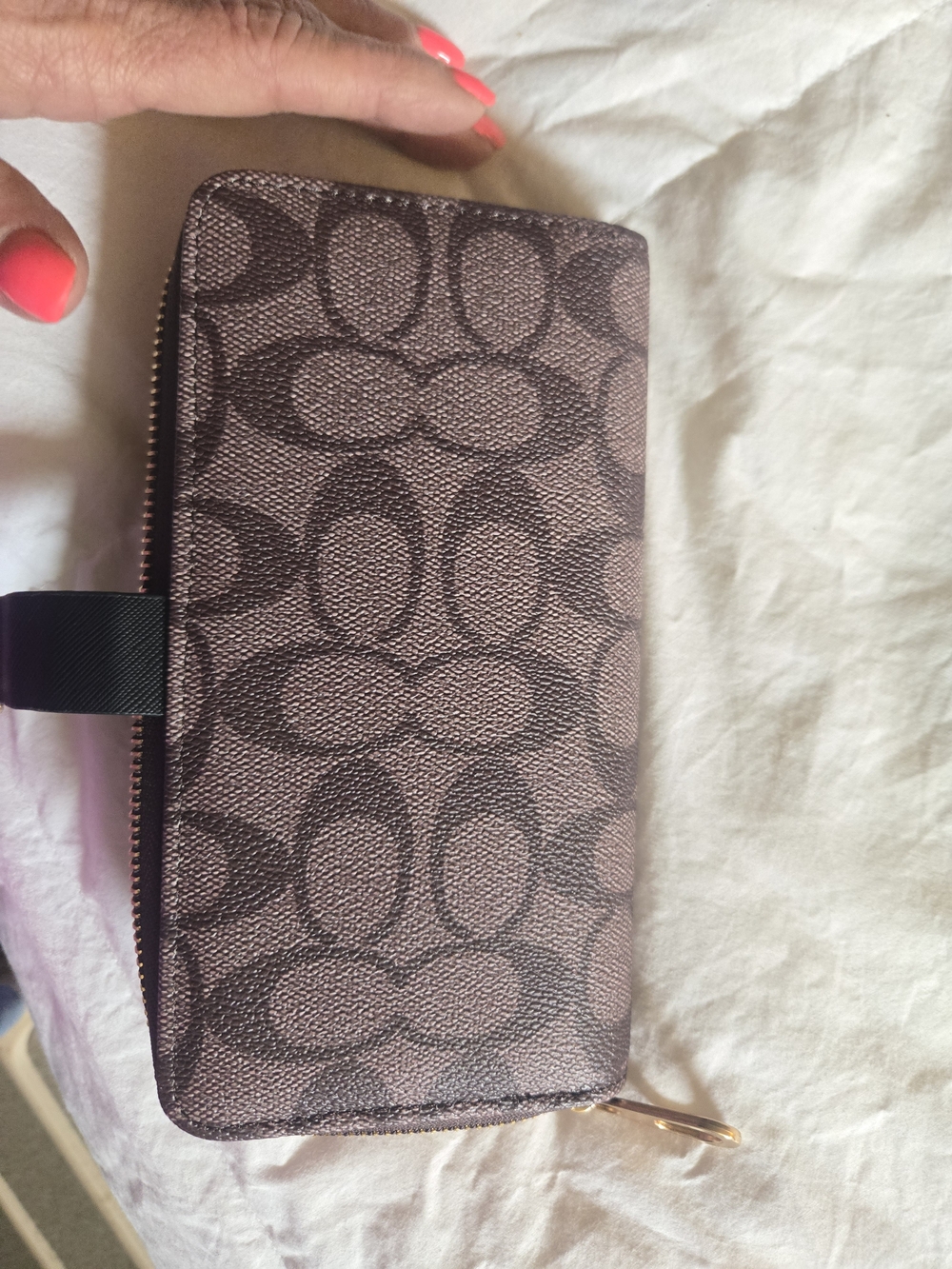Coach Brown Signature Zip Wallet with Gold-Tone Zip